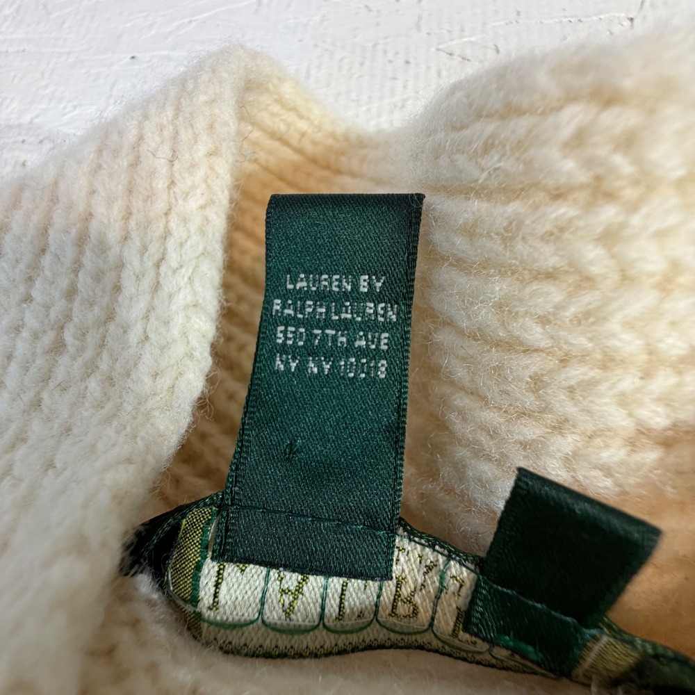 Lauren Ralph Lauren Lambswool Cable Knit Sweater Large Cream Shawl Neck Pullover - Picture 3 of 11
